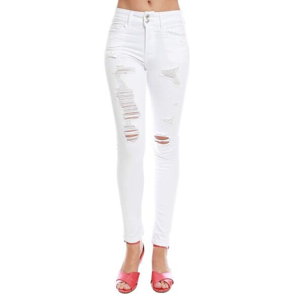 VERVET Denim - VERVET White Denim Distressed Jeans Ankle Skinny Fit , Size:  28